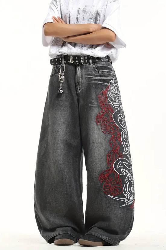 Retro Tie‑Dye Loose Wide‑Leg Denim Jeans – Unisex Street Style