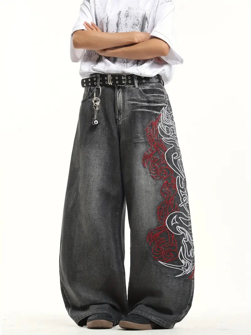 Retro Tie‑Dye Loose Wide‑Leg Denim Jeans – Unisex Street Style