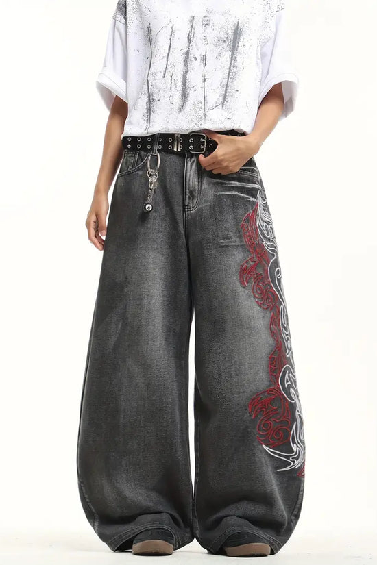 Retro Tie‑Dye Loose Wide‑Leg Denim Jeans – Unisex Street Style