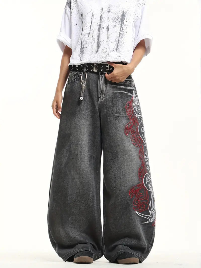Retro Tie‑Dye Loose Wide‑Leg Denim Jeans – Unisex Street Style