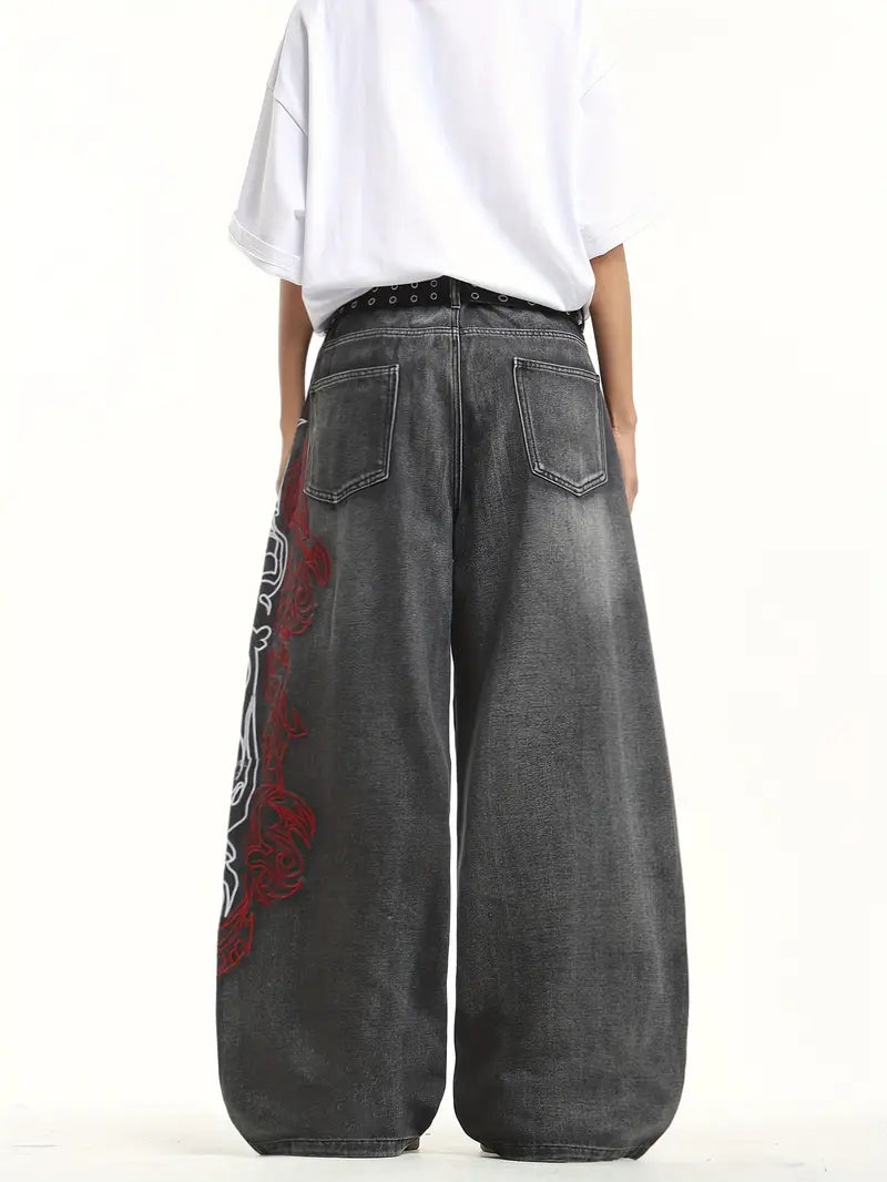 Retro Tie‑Dye Loose Wide‑Leg Denim Jeans – Unisex Street Style
