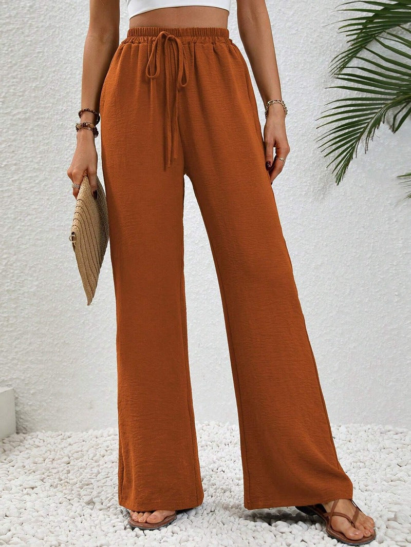 Women's Solid Color Wide-Leg Casual Pants