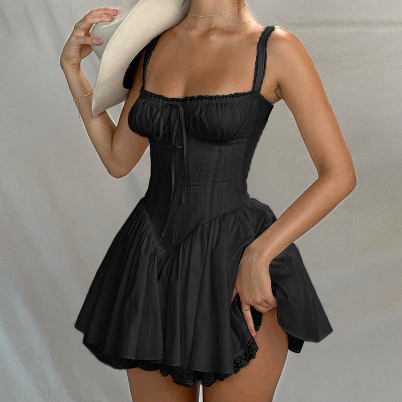 Sexy Lace Stitching Slip Dress with Adjustable Straps