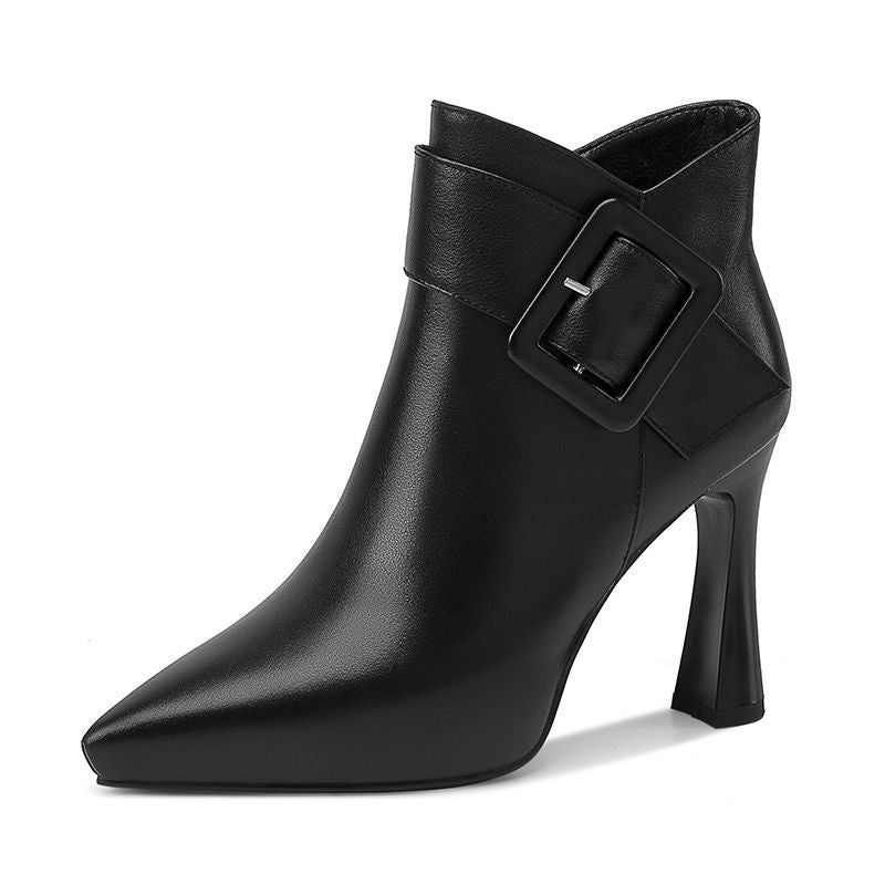 High Heels Thick Heel Pointed Platform Short Boots