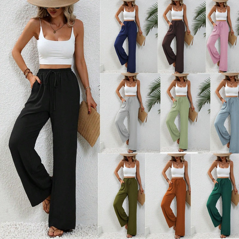 Women's Solid Color Wide-Leg Casual Pants