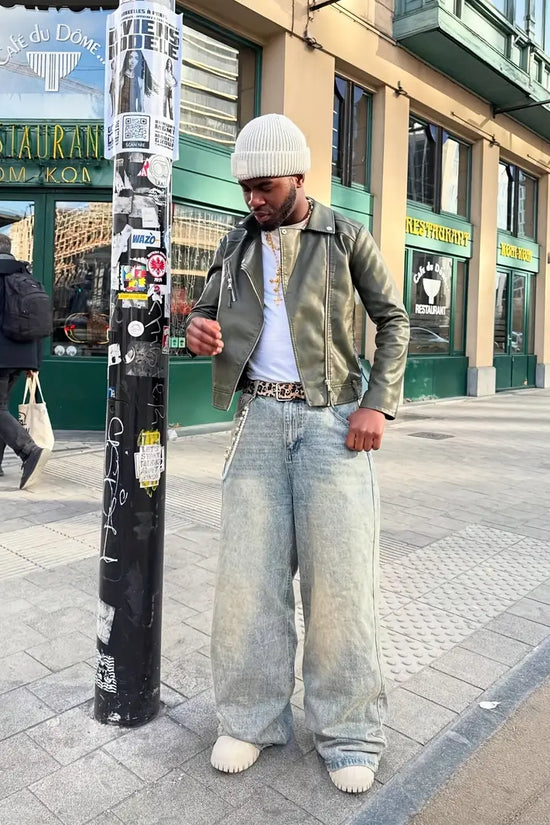 Men's Loose Fit Flared Floor‑Length Jeans – Heavy‑Duty Washed Streetwear