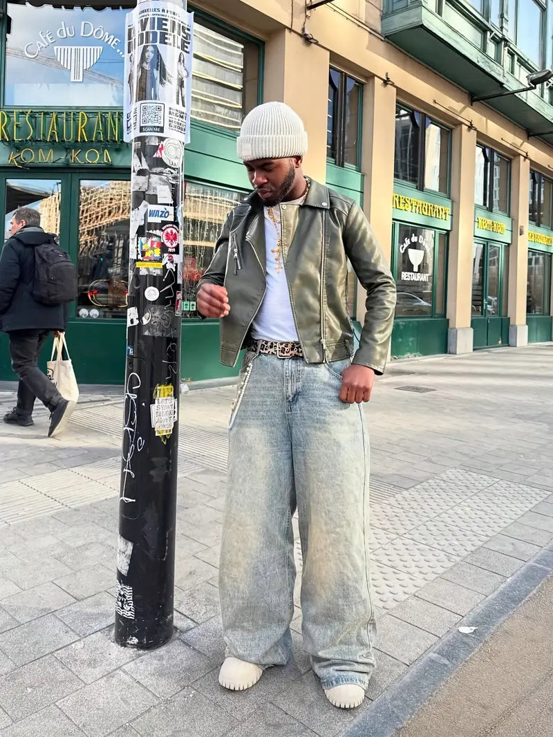 Men's Loose Fit Flared Floor‑Length Jeans – Heavy‑Duty Washed Streetwear