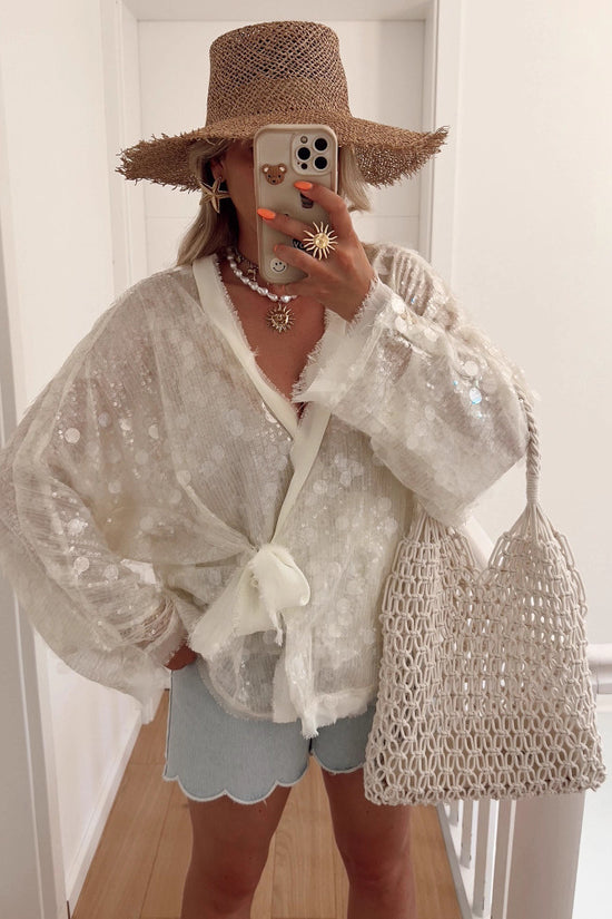 Sequins Long Sleeve V-Neck Blouse
