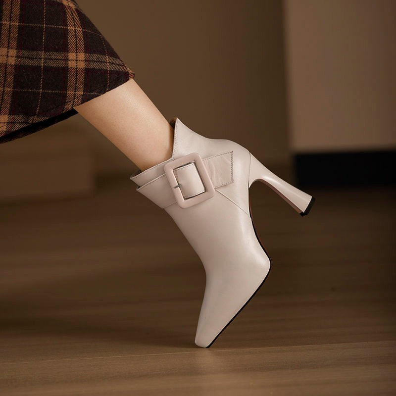 High Heels Thick Heel Pointed Platform Short Boots
