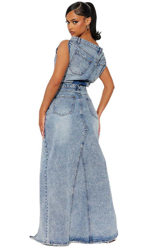 Women's Denim Skirt Suit Retro Split Design