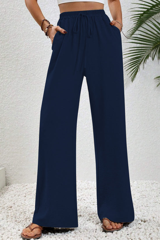 Women's Solid Color Wide-Leg Casual Pants