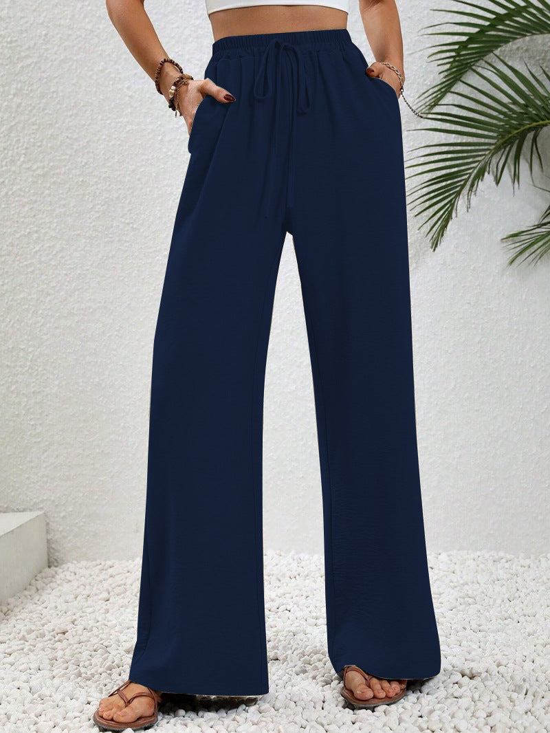 Women's Solid Color Wide-Leg Casual Pants