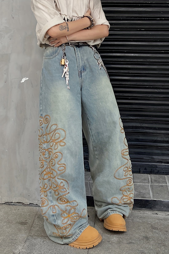 Distressed Wide‑Leg Denim Jeans – Unisex Street‑Style Loose Fit