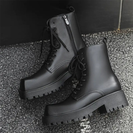 Men's Vintage High‑Top Leather Boots with Rubber Sole