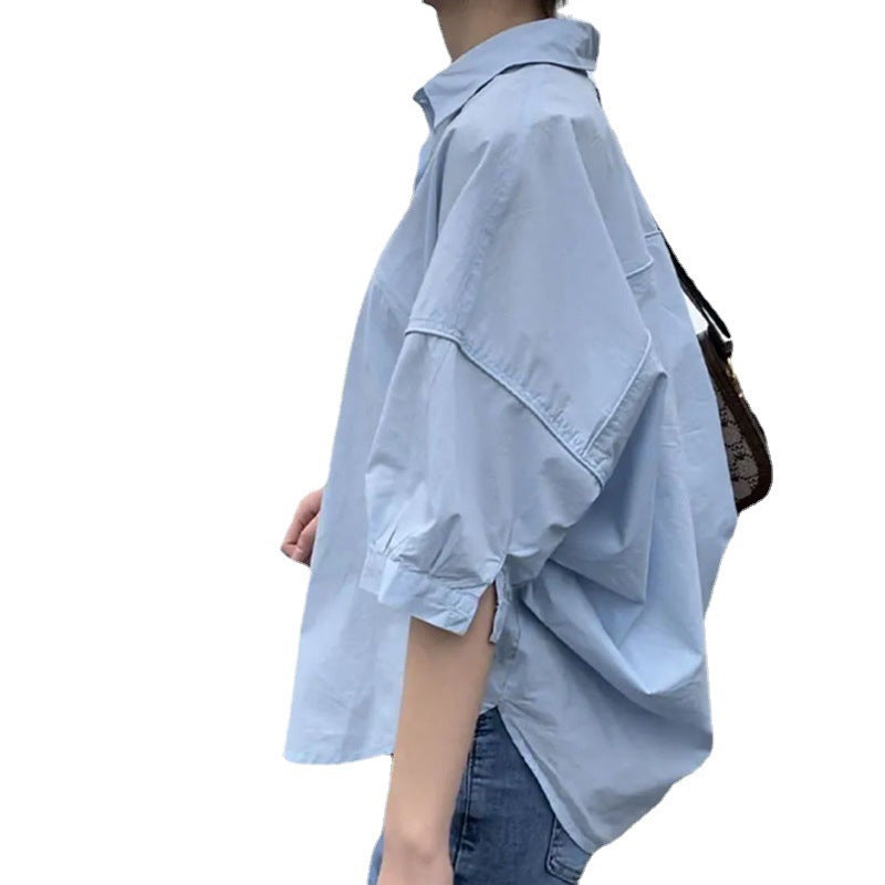 Cotton Medium Sleeve Slim Womens Shirt