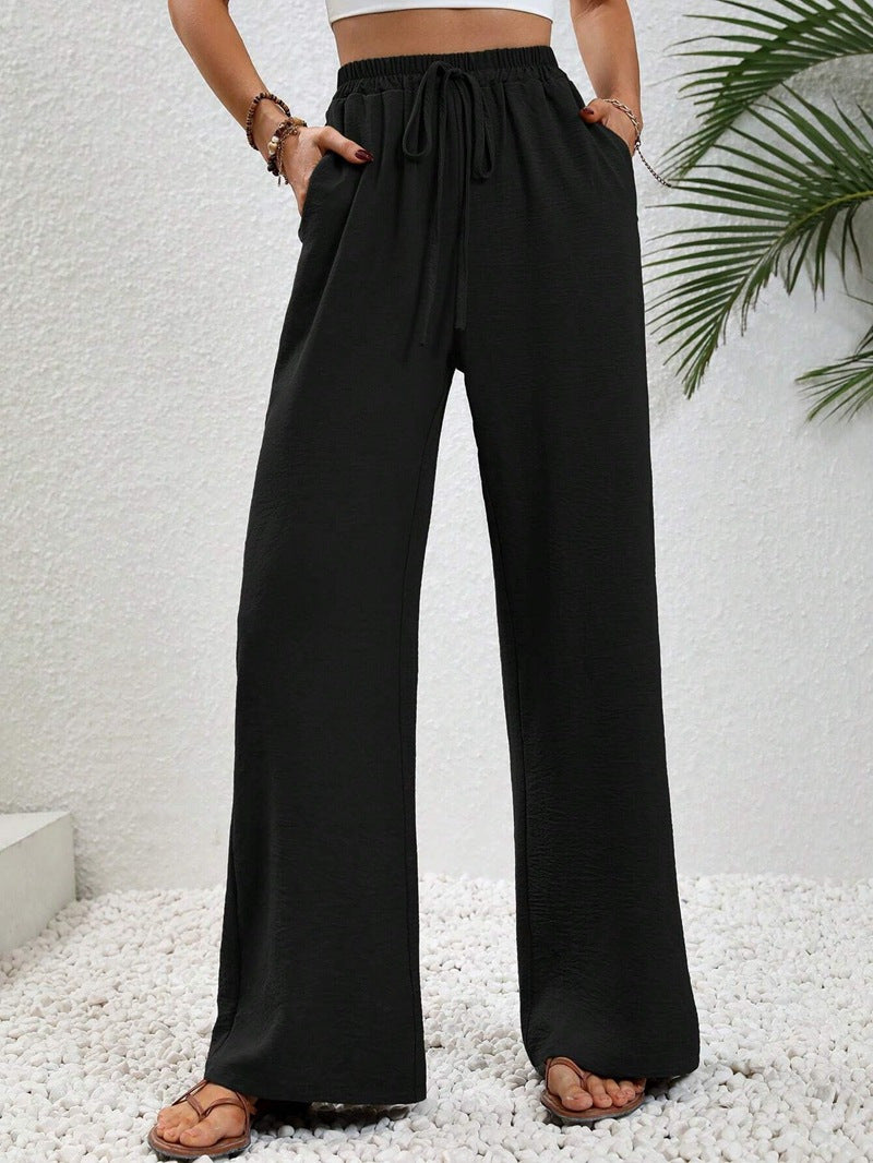Women's Solid Color Wide-Leg Casual Pants