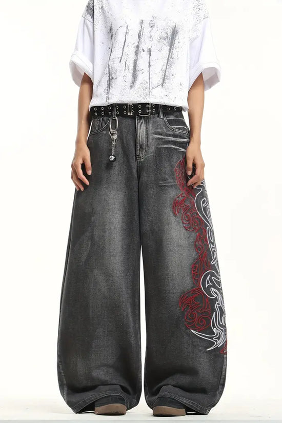 Retro Tie‑Dye Loose Wide‑Leg Denim Jeans – Unisex Street Style