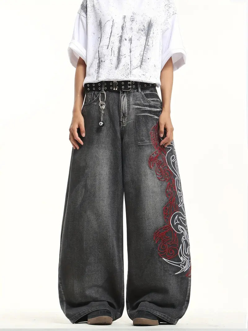Retro Tie‑Dye Loose Wide‑Leg Denim Jeans – Unisex Street Style