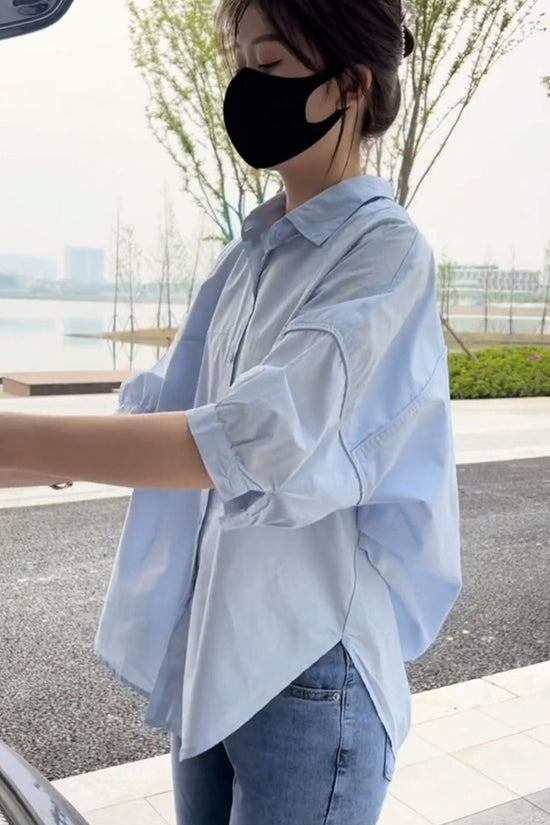Cotton Medium Sleeve Slim Womens Shirt