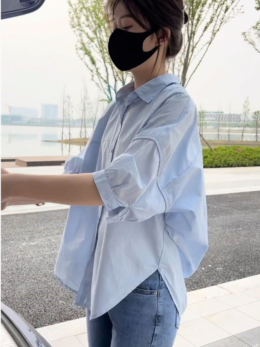 Cotton Medium Sleeve Slim Womens Shirt