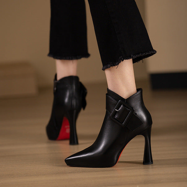 High Heels Thick Heel Pointed Platform Short Boots