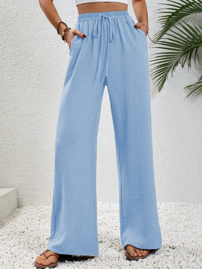 Women's Solid Color Wide-Leg Casual Pants