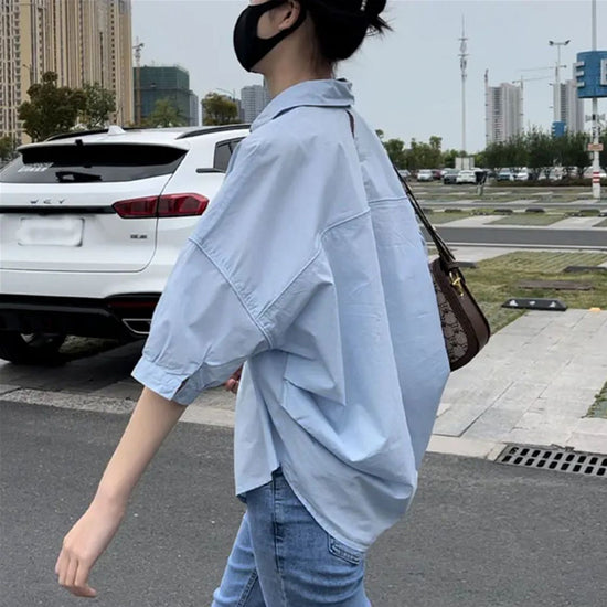 Cotton Medium Sleeve Slim Womens Shirt