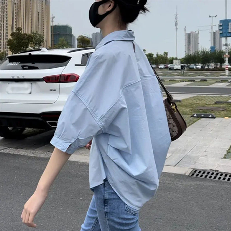 Cotton Medium Sleeve Slim Womens Shirt