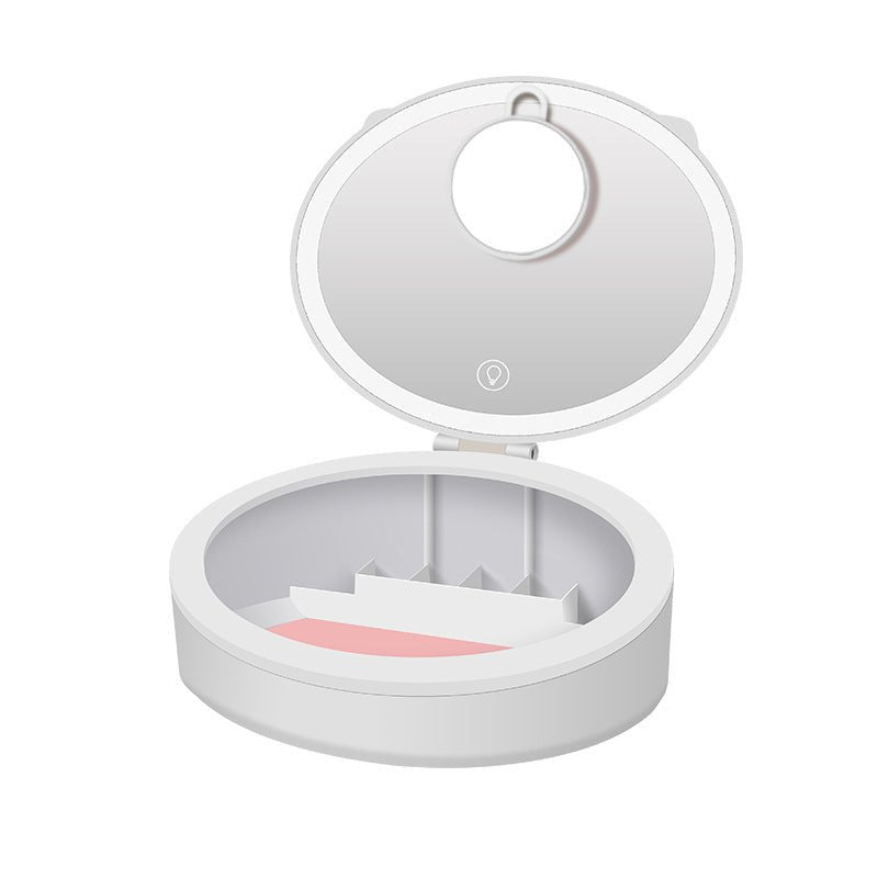 LED Desktop Makeup Mirror with LED Light, Storage Box, White